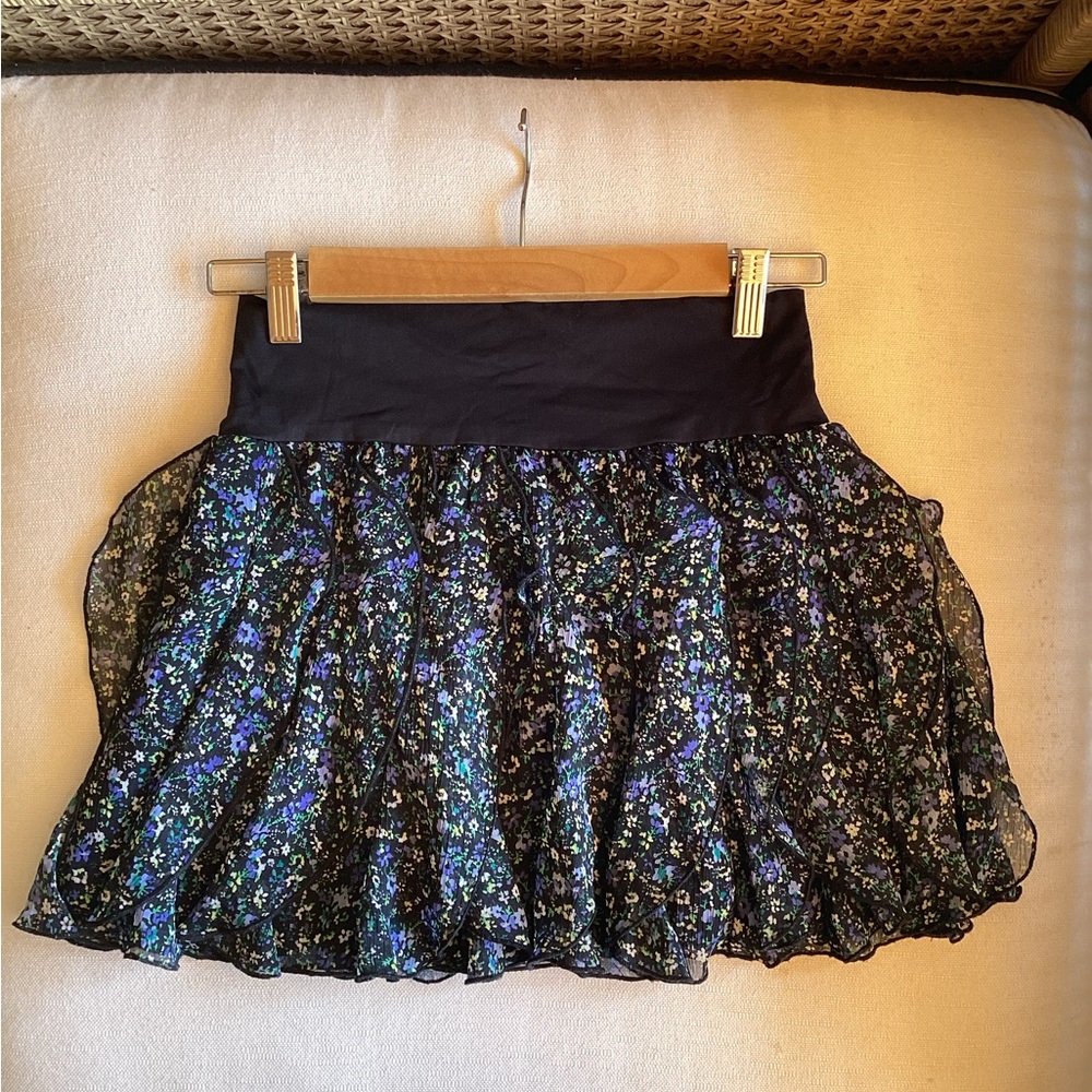 Aqua Black and Blue Ruffled Bubble Mini Skirt